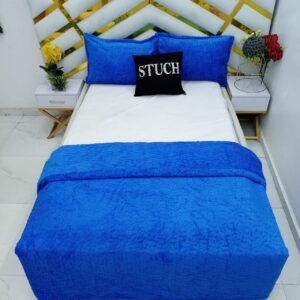 COLBALT BLUE FUR DUVET WITH 2 PILLOW CASE
