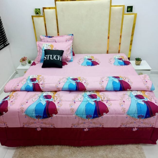 PINK FROZEN 4/6 BEDSHEET {WITH TWO PILLOW CASES}