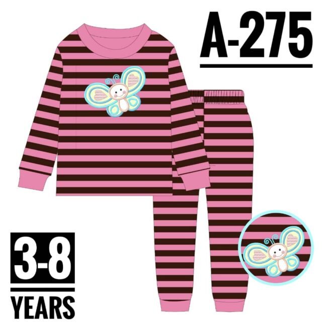 A-275 PINK & BLACK STRIPE AGE 8 PYJAMAS