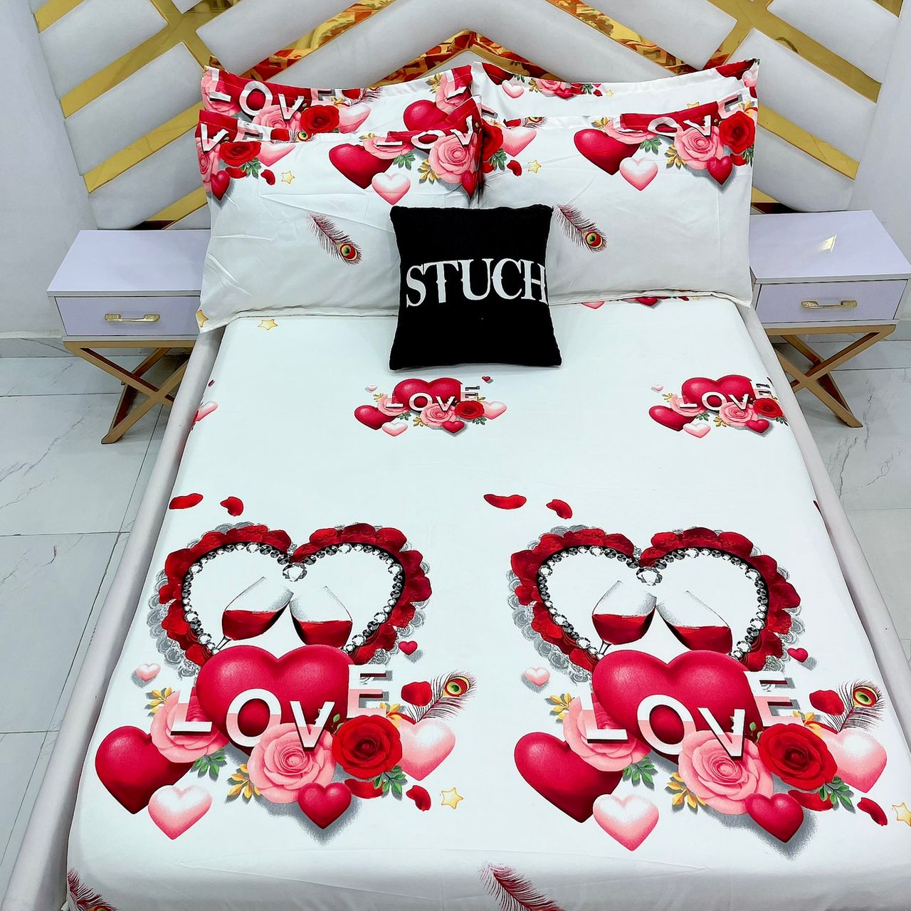 SFL6 LOVE WINE GLASSES 4/6 BEDSHEET {WITH TWO PILLOW CASES}