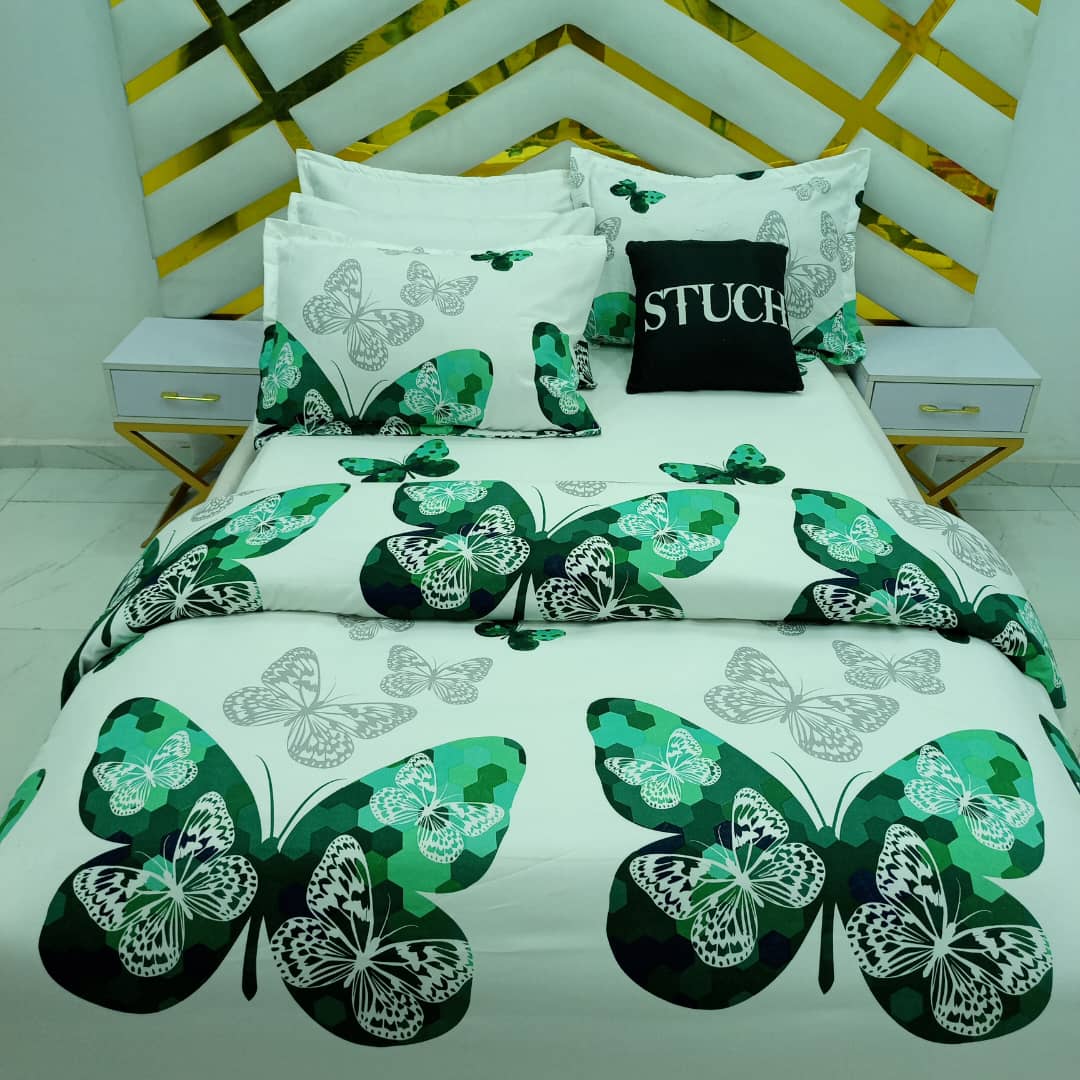 SIL9 TEAL BUTTERFLY  7/7 BEDSHEET WITH FOUR PILLOW CASES AND DUVET COVER