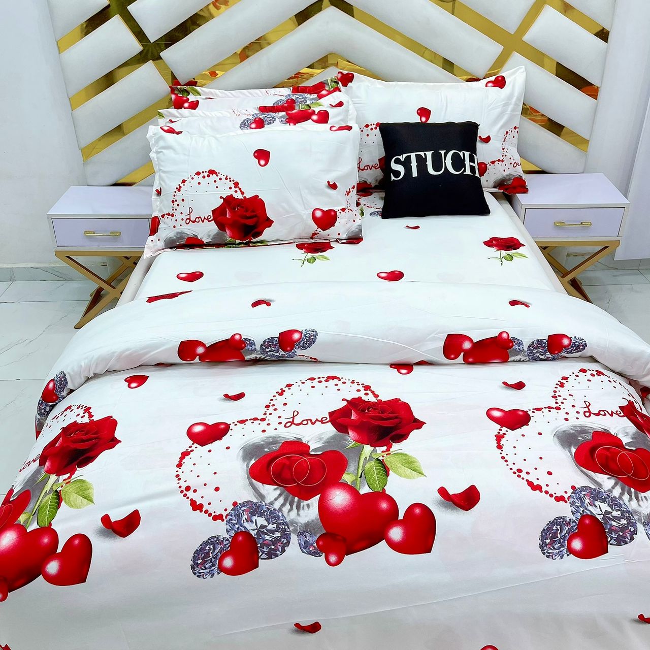 SAL1 LOVE ROSE 7/7 BEDSHEET WITH FOUR PILLOW CASES AND DUVET COVER (NO FIBER INSIDE)