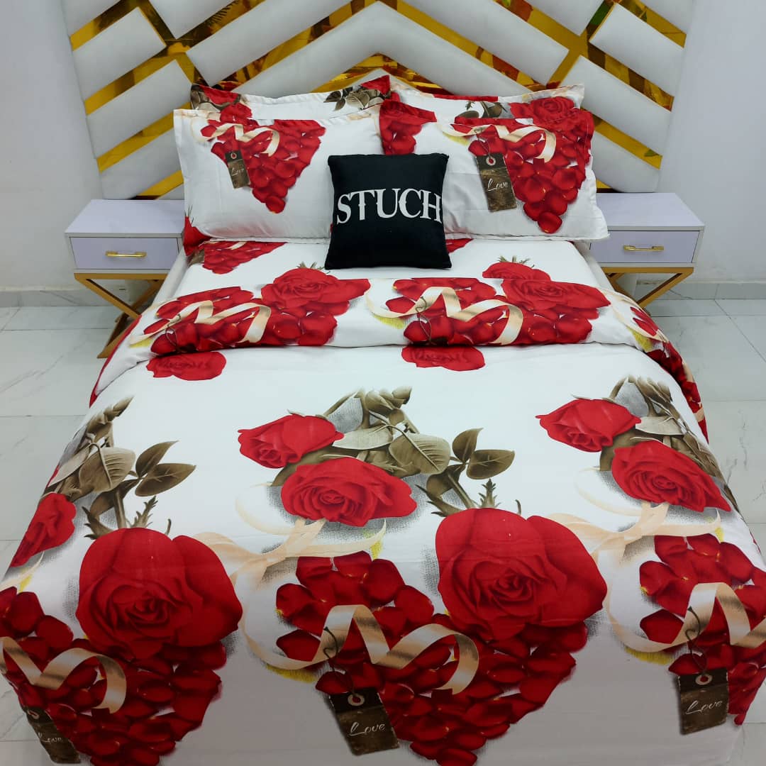 SKL2 RIBBON LOVE ROSE 7/7 BEDSHEET WITH FOUR PILLOW CASES AND DUVET COVER