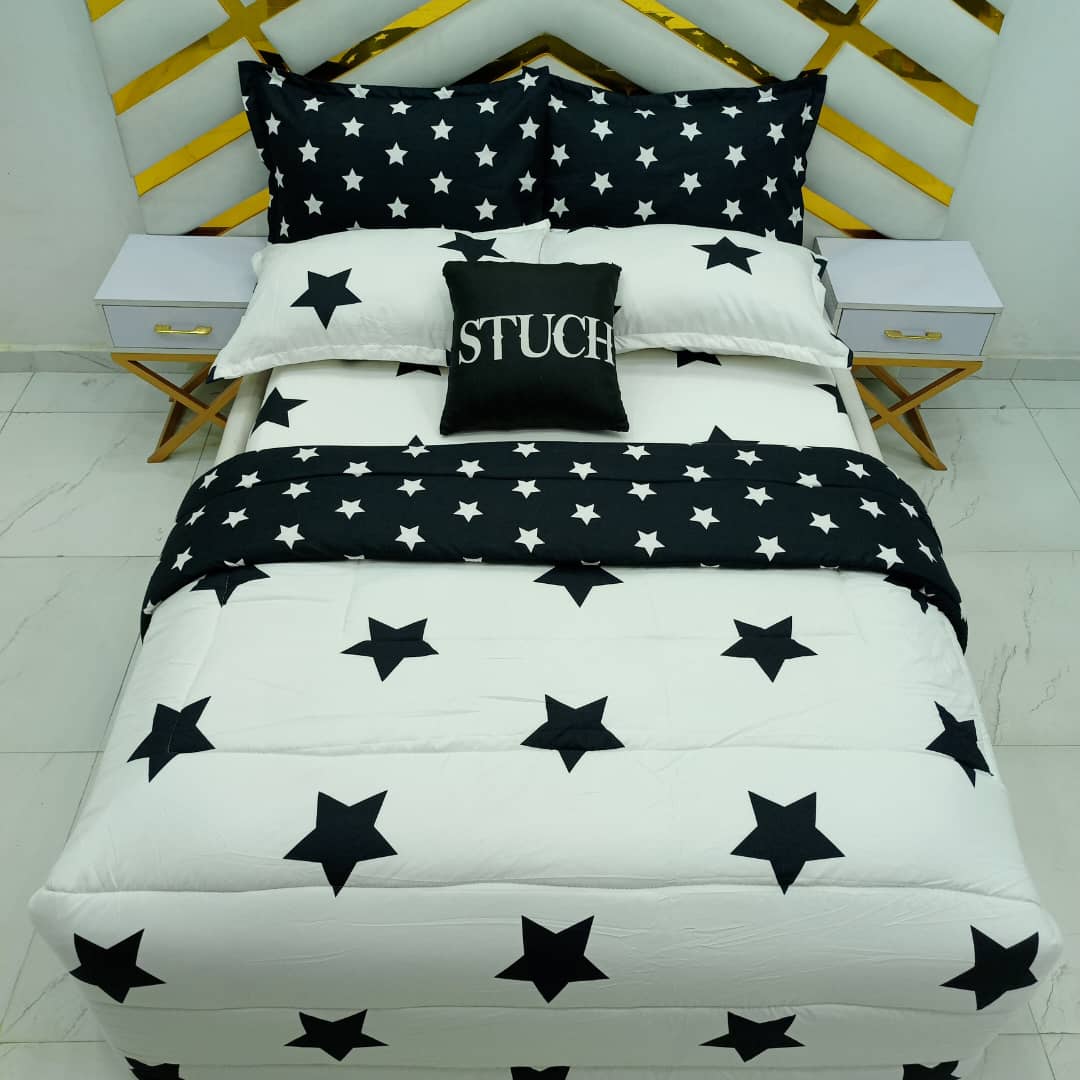 SKL2 WHITE STAR 7/7 BEDSHEET WITH FOUR PILLOW CASES AND DUVET COVER