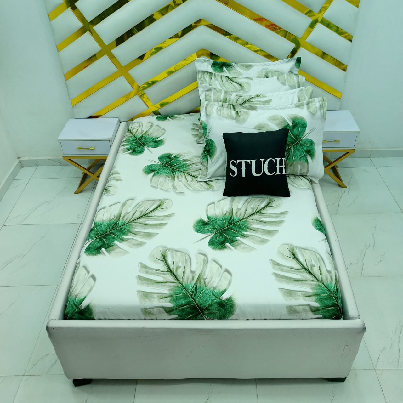 SAL1 GREEN FERN 4/6 BEDSHEET {WITH TWO PILLOW CASES}