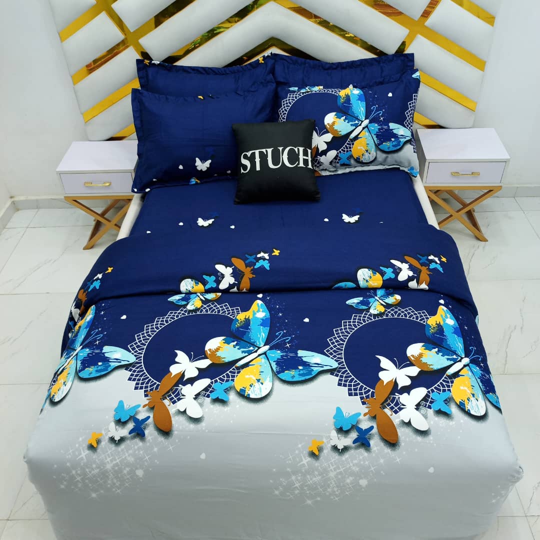 SFL6 BLUE BUTTERFLY 7/7 BEDSHEET WITH FOUR PILLOW CASES AND DUVET COVER