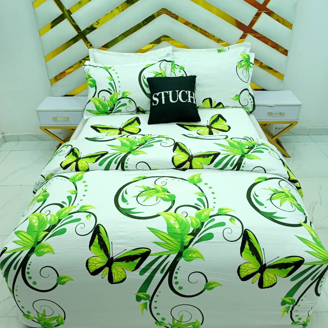 UCL1 LEMON BUTTERFLY 7/7 BEDSHEET WITH FOUR PILLOW CASES AND DUVET COVER (NO FIBER INSIDE)