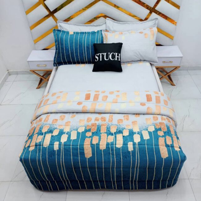 Img 20240308 Wa0010 1 - Ucl1 Gold Block 7/7 Bedsheet With Four Pillow Cases And Duvet Cover (No Fiber Inside)