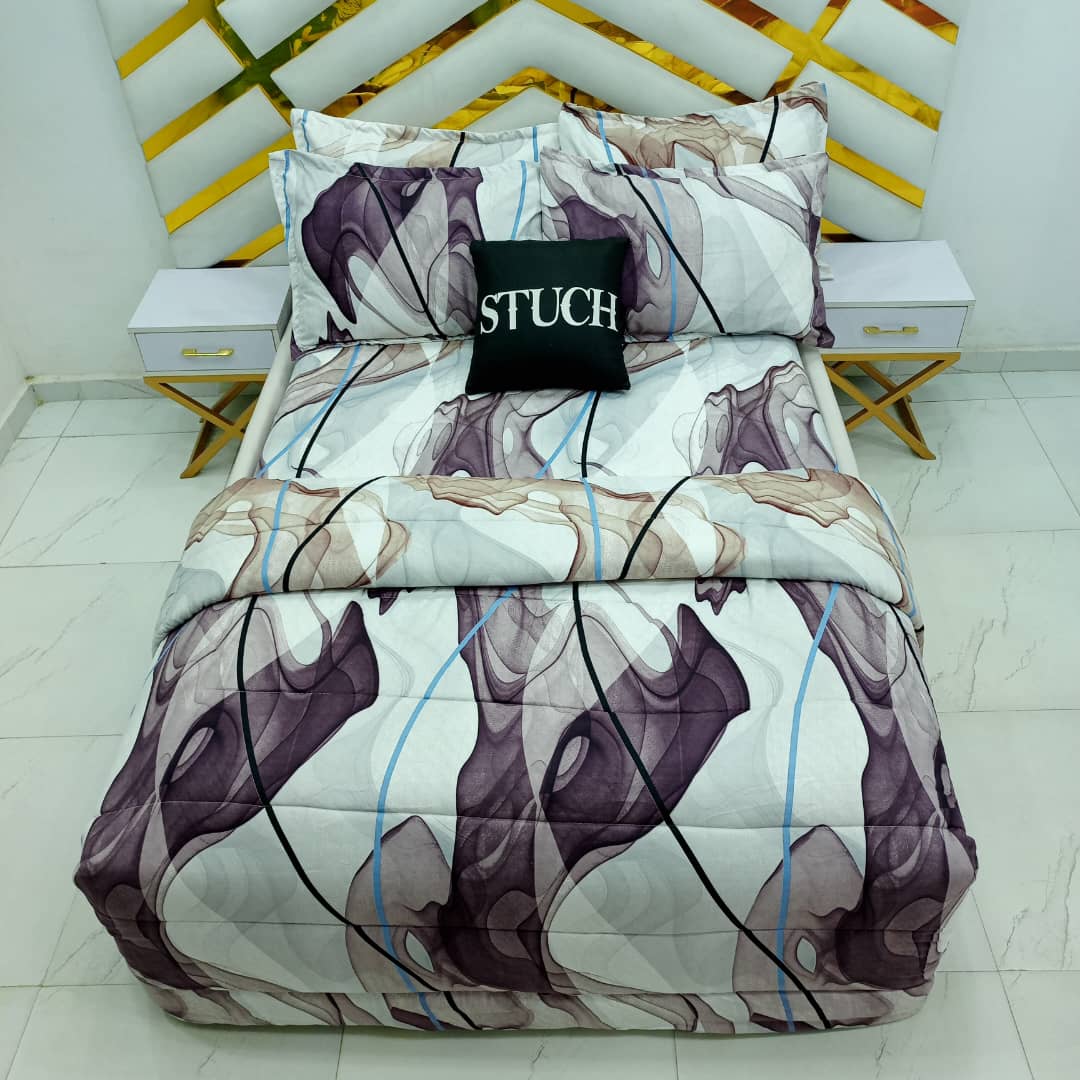 UDL1 LILAC MARBLE 7/7 BEDSHEET WITH FOUR PILLOW CASES AND DUVET COVER (NO FIBER INSIDE)