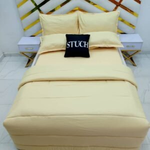 PLAIN  CREAM 7/7 BEDSHEET WITH FOUR PILLOW CASES AND DUVET COVER