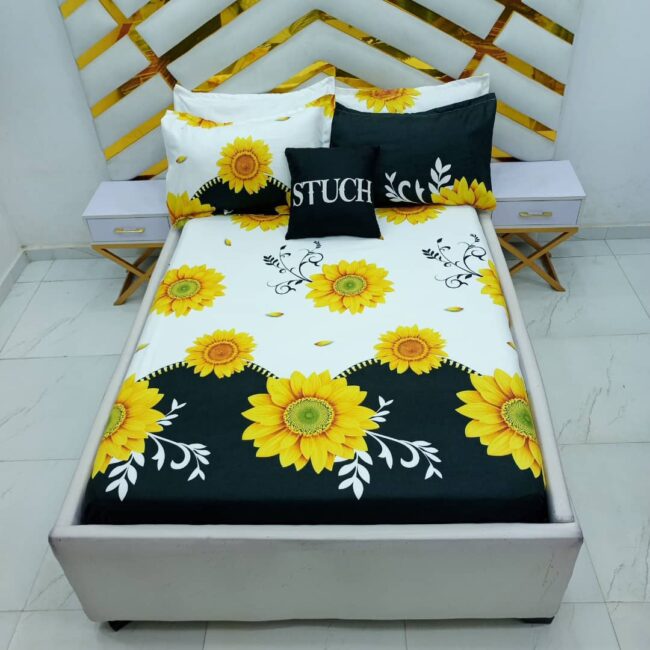 Img 20240409 Wa0024 - Black Sunflower 4/6 Bedsheet {With Two Pillow Cases}