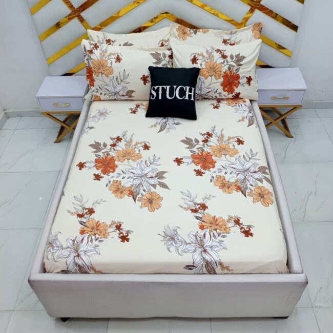 Img 20240411 Wa0012 - Cream Flower 4/6 Bedsheet {With Two Pillow Cases}