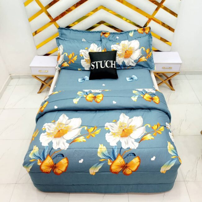 Img 20240419 Wa0067 - Teal Cosmo Flower 7/7 Bedsheet With Four Pillow Cases And Duvet Cover (No Fiber Inside)