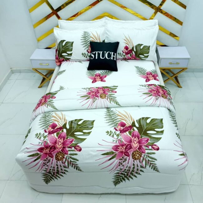 Img 20240420 Wa0004 - White Water Lilly 7/7 Bedsheet With Four Pillow Cases And Duvet Cover (No Fiber Inside)