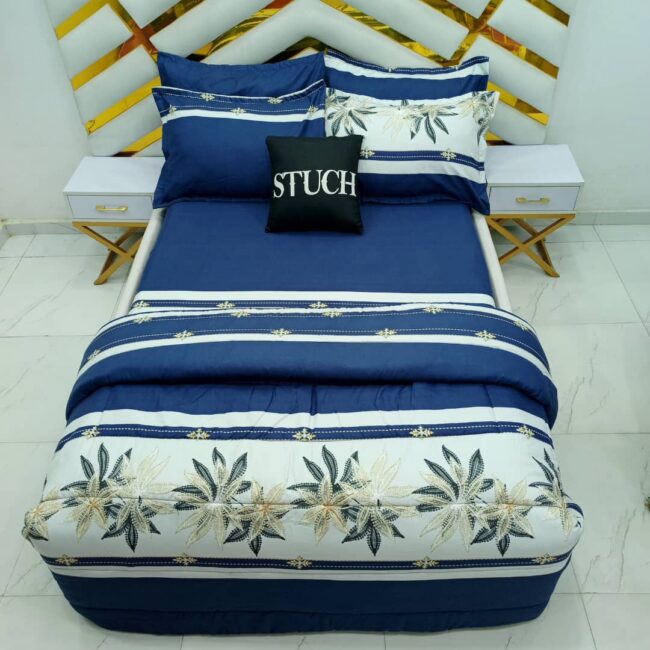 Img 20240420 Wa0007 - Blue Flower 7/7 Bedsheet With Four Pillow Cases And Duvet Cover (No Fiber Inside)
