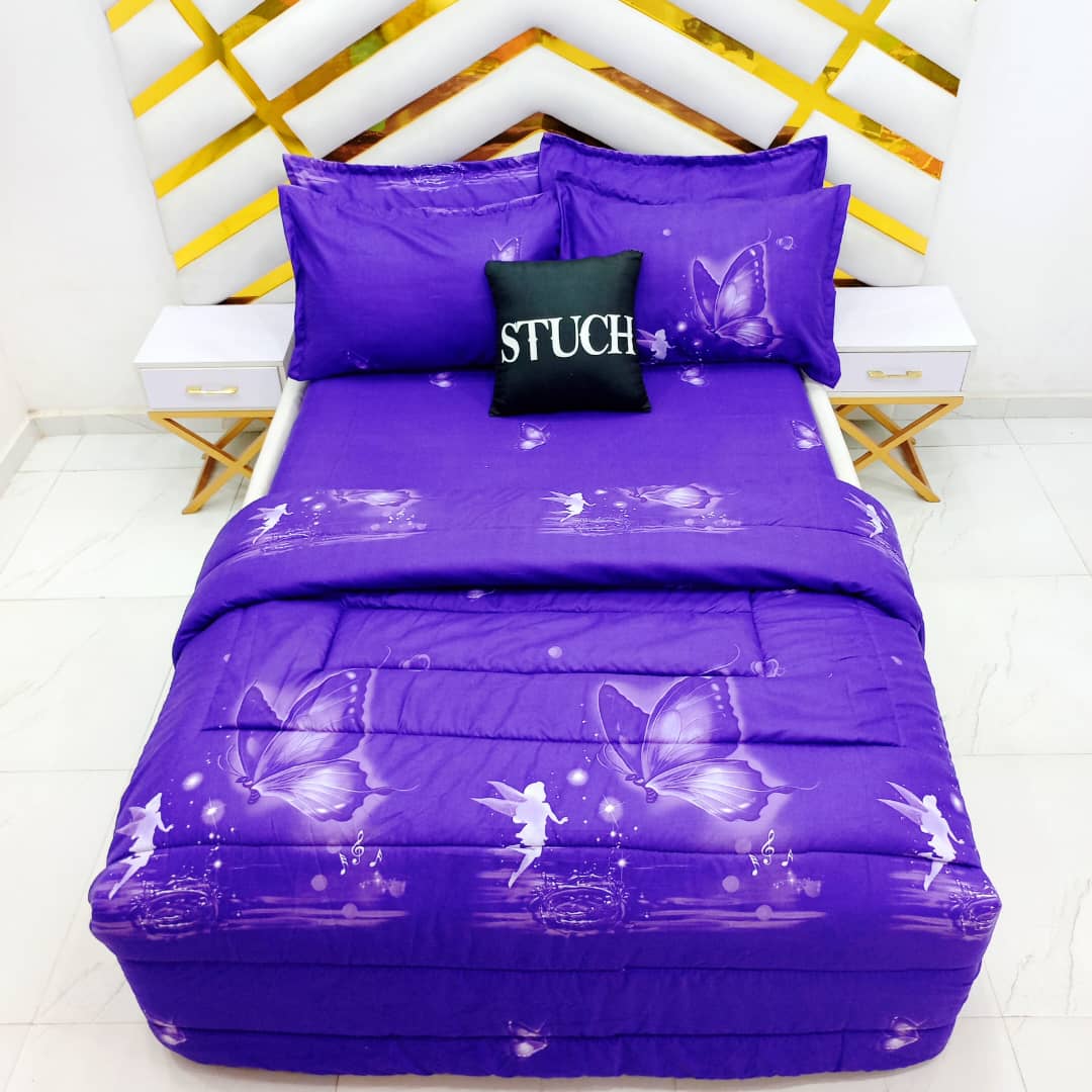 SCLE PURPLE LARKSPUR 7/7 BEDSHEET WITH FOUR PILLOW CASES AND DUVET COVER (NO FIBER INSIDE)