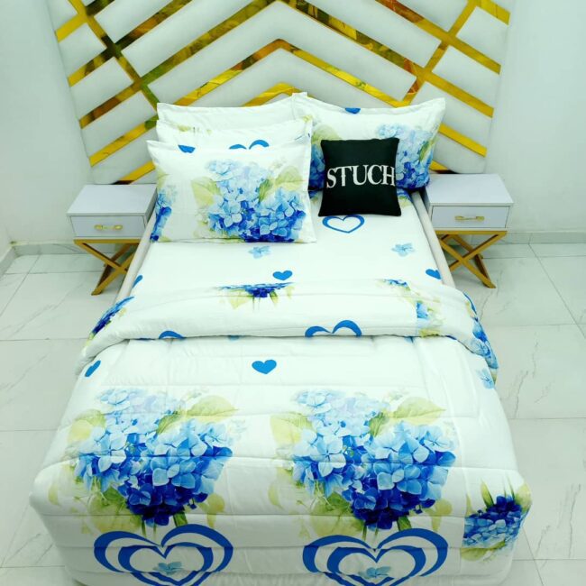 Img 20240614 Wa0025 - Blue Jasmine 7/7 Bedsheet With Four Pillow Cases And Duvet Cover (No Fiber Inside)