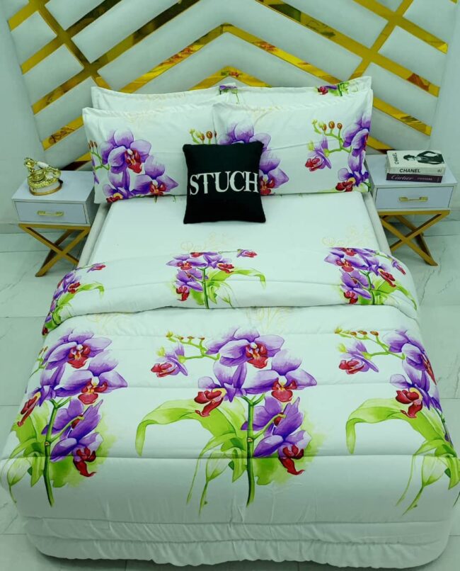 Img 20240813 Wa0004 - White Foxtail Orchid 7/7 Bedsheet With Four Pillow Cases And Duvet Cover (No Fiber Inside)