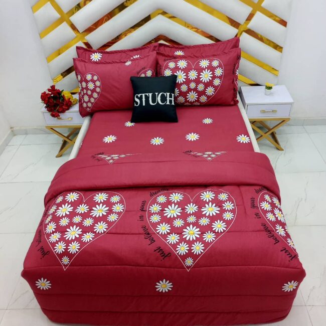 Img 20240826 Wa0003 - Flower Love 7/7 Bedsheet With Four Pillow Cases And Duvet Cover (No Fiber Inside)