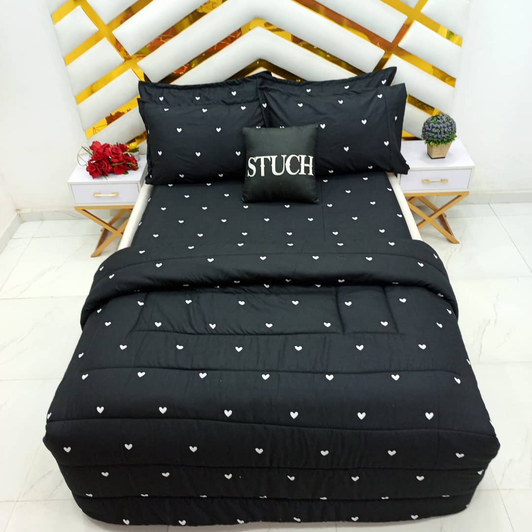 BLACK LOVE  7/7 BEDSHEET WITH FOUR PILLOW CASES AND DUVET COVER (NO FIBER INSIDE)