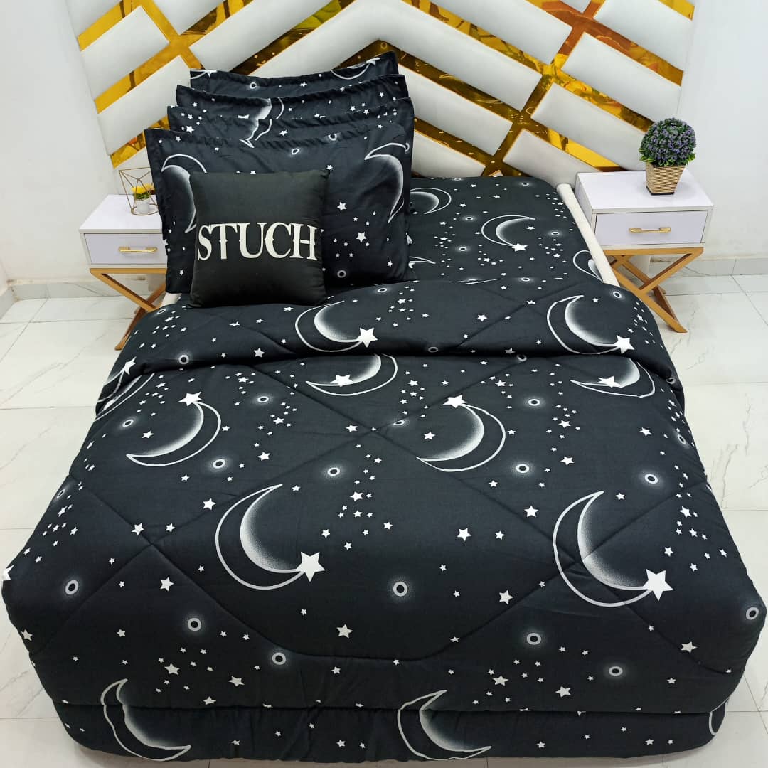 BLACK SHINING STAR  7/7 BEDSHEET WITH FOUR PILLOW CASES AND DUVET COVER (NO FIBER INSIDE)