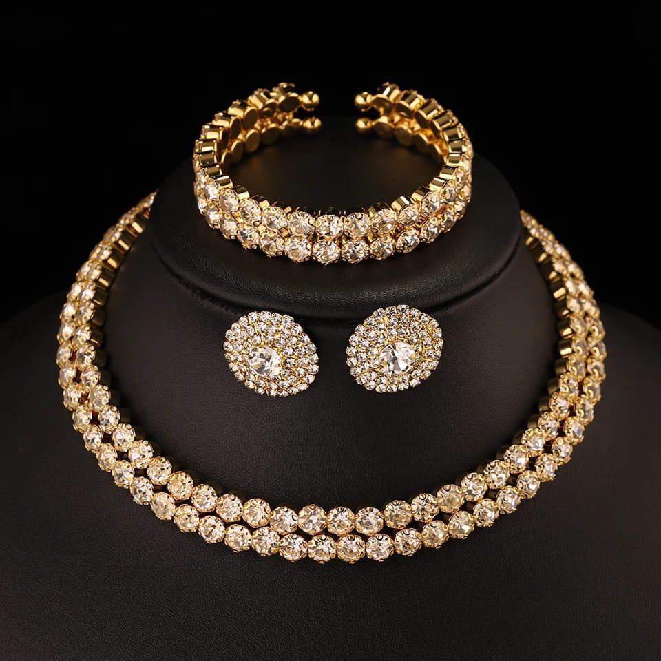 Gold choker necklace set (necklace, bracelet, earrings)