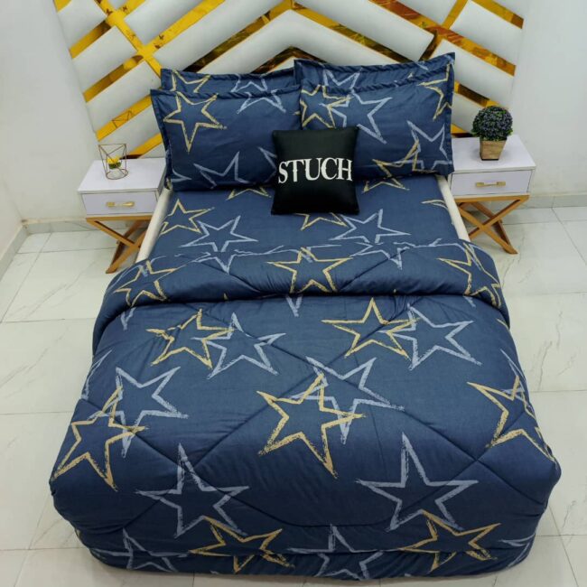 Img 20240909 Wa0089 - Navyblue Star 7/7 Bedsheet With Four Pillow Cases And Duvet Cover (No Fiber Inside)