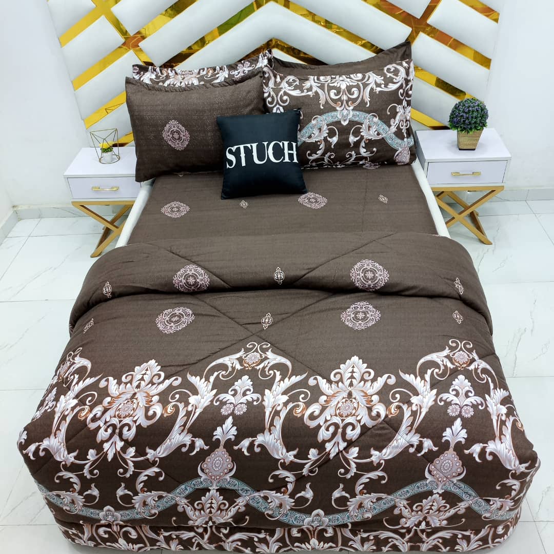 CHOCO ROYAL 7/7 BEDSHEET WITH FOUR PILLOW CASES AND DUVET COVER (NO FIBER INSIDE)