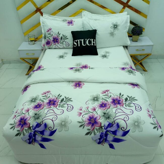 Img 20240918 Wa0019 - White Bell Flower 7/7 Bedsheet With Four Pillow Cases And Duvet Cover (No Fiber Inside)