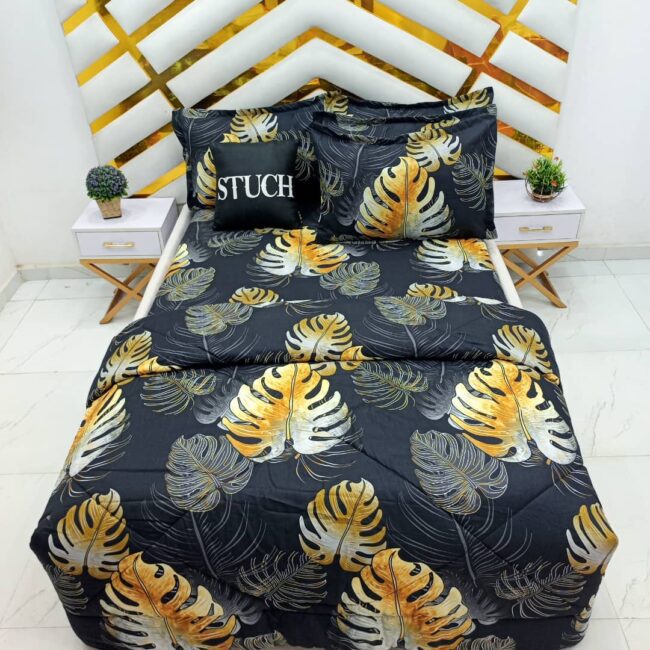 Img 20240925 Wa0023 - Black Gold Fern 7/7 Bedsheet With Four Pillow Cases And Duvet Cover (No Fiber Inside)