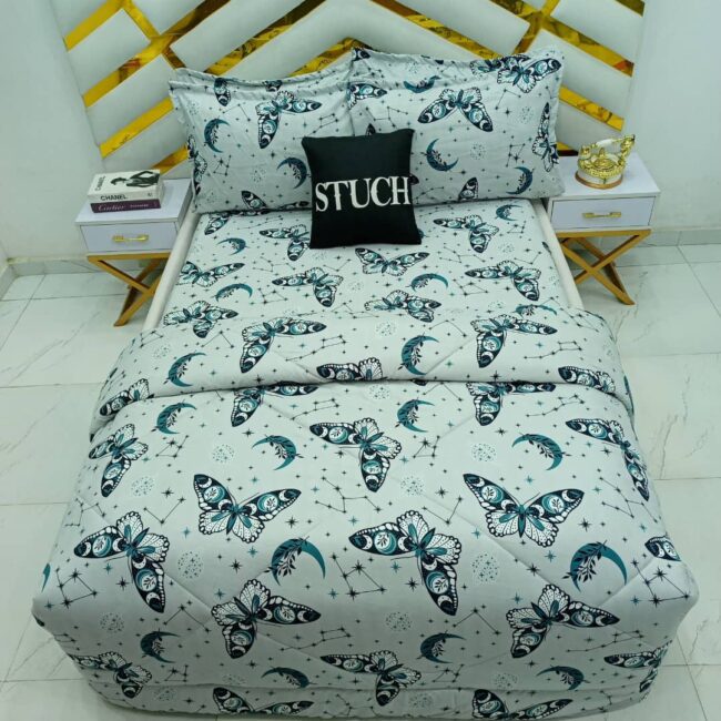 Img 20240930 Wa0005 - Pebble Butterfly 7/7 Bedsheet With Four Pillow Cases And Duvet Cover (No Fiber Inside)