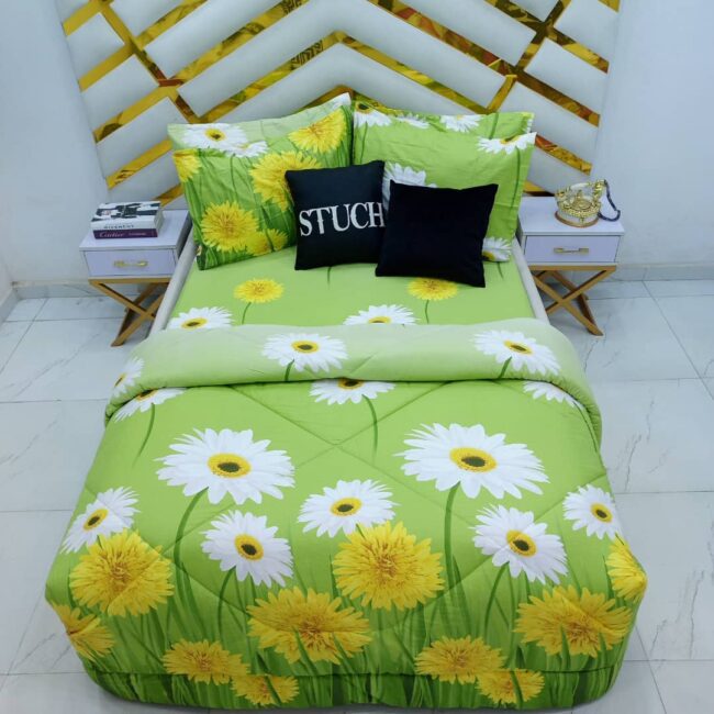 Img 20241108 Wa0032 - 100% Egyptian Cotton Green Sunflower 7/7 Bedsheet With 4 Pillow Cases And Duvet Cover (No Fiber Inside) (Preorder 2-3Days)