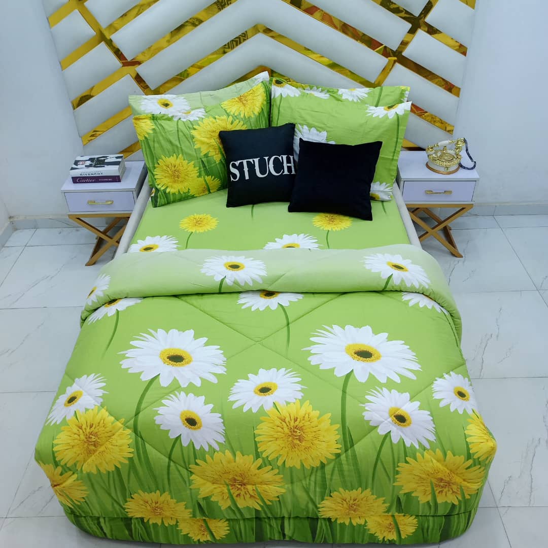 100% EGYPTIAN COTTON GREEN SUNFLOWER 7/7 DUVET SET