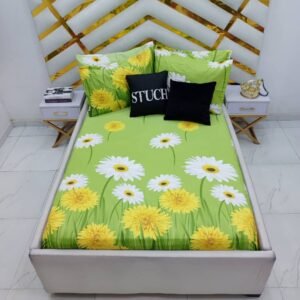 100% EGYPTIAN COTTON GREEN SUNFLOWER 4/6 BEDSHEET (WITH TWO PILLOWCASES)