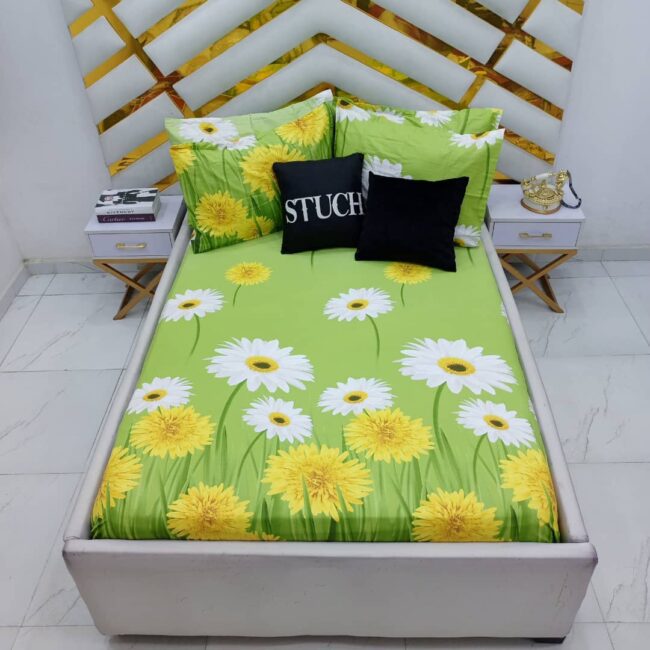 Img 20241108 Wa0033 - 100% Egyptian Cotton Green Sunflower 4/6 Bedsheet (Preorder 2-3Days)