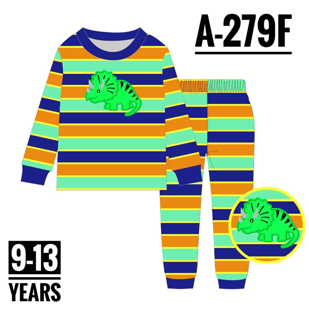 A-279F GREEN AND BLUE STRIP AGE 12 PYJAMAS