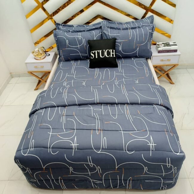 GREY ART 7/7 BEDSHEET WITH FOUR PILLOW CASES AND DUVET COVER (NO FIBER INSIDE)