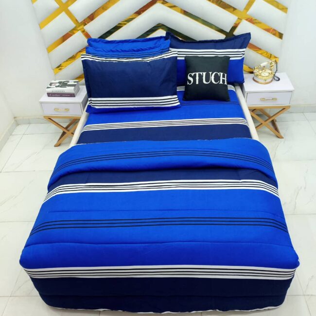 Img 20241211 Wa0004 - White And Blue Stripes 7/7 Bedsheet With Four Pillow Cases And Duvet Cover (No Fiber Inside)