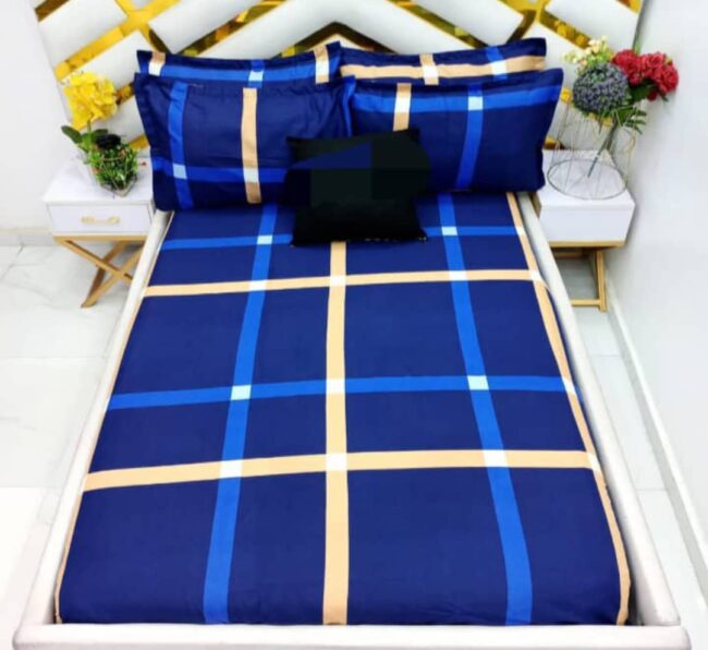 Img 20241213 Wa0008 - Blue Cream Check 7/7 Bedsheet With Four Pillow Cases And Duvet Cover (No Fiber Inside)