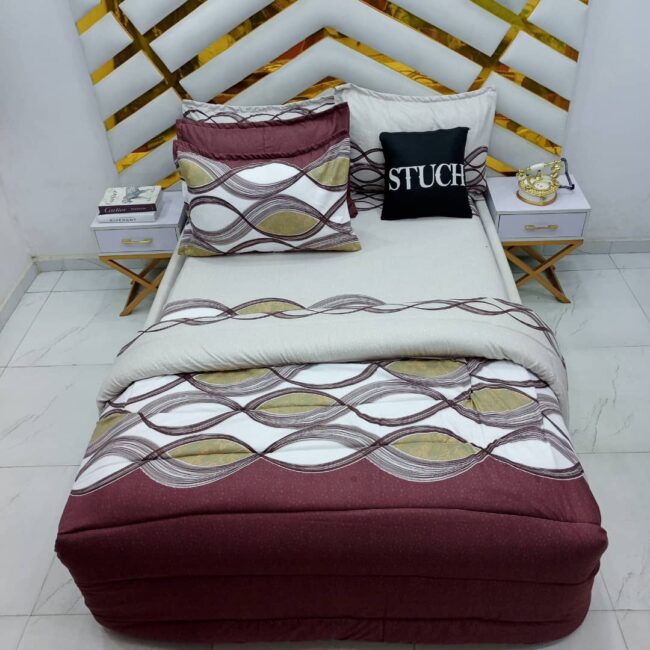 Img 20241217 Wa0009 - Wine Interlock 7/7 Bedsheet With Four Pillow Cases And Duvet Cover (No Fiber Inside)