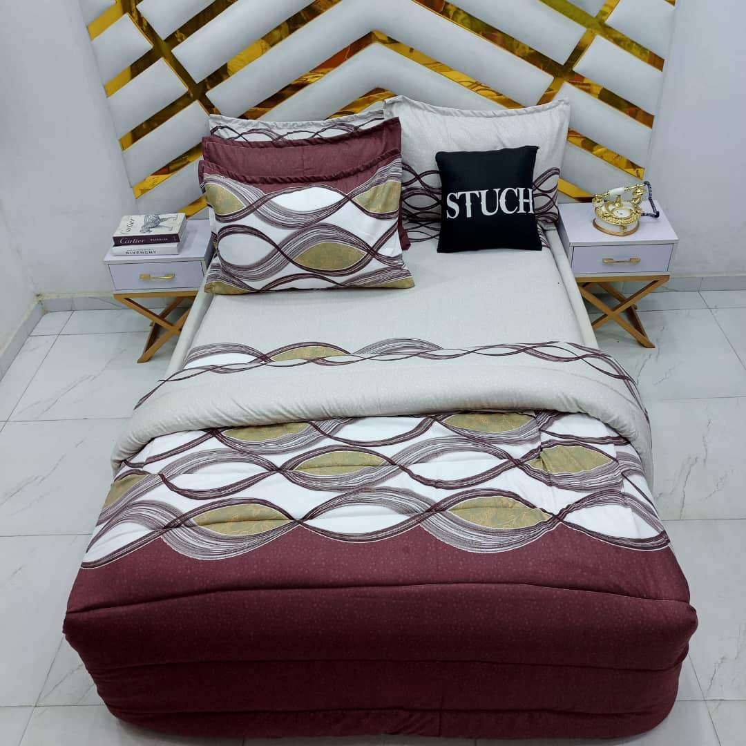 WINE INTERLOCK 4/6 DUVET SET(WITH TWO PILLOWCASE)