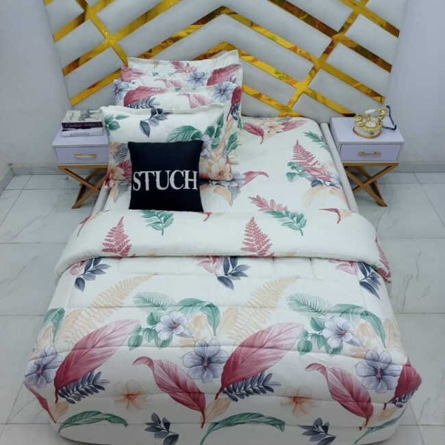 Img 20241218 Wa0015 - Peach Tulip 7/7 Bedsheet With Four Pillow Cases And Duvet Cover (No Fiber Inside)