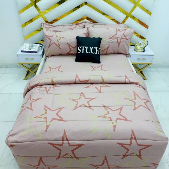 Img 20250103 Wa0008 - Peach Star 7/7 Bedsheet With Four Pillow Cases And Duvet Cover (No Fiber Inside)