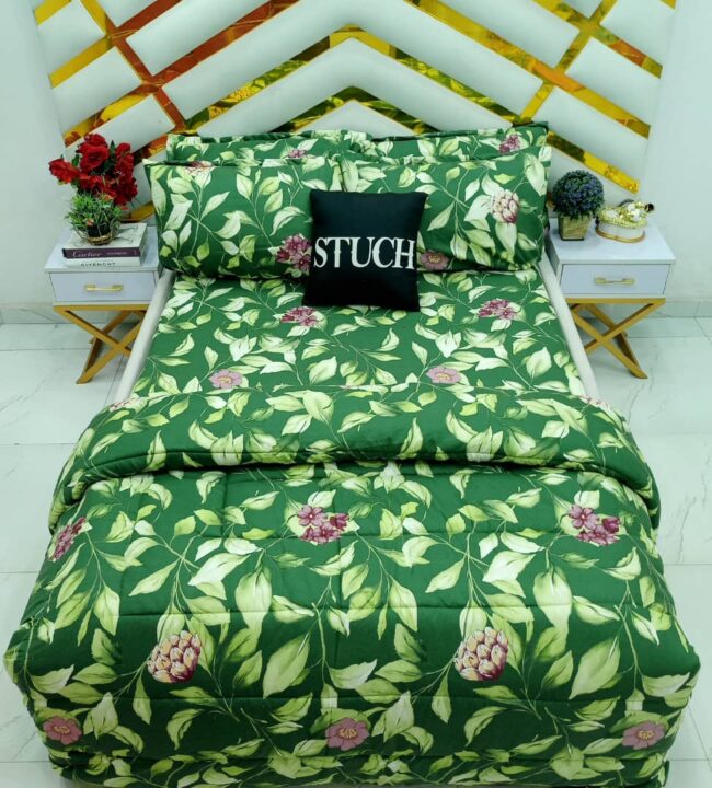 Img 20250107 Wa0017 - Green Leaf 7/7 Bedsheet With Four Pillow Cases And Duvet Cover (No Fiber Inside)