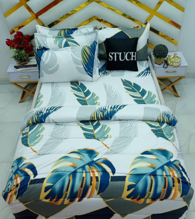 Img 20250110 Wa0032 - Block Palm 7/7 Bedsheet With Four Pillow Cases And Duvet Cover (No Fiber Inside)