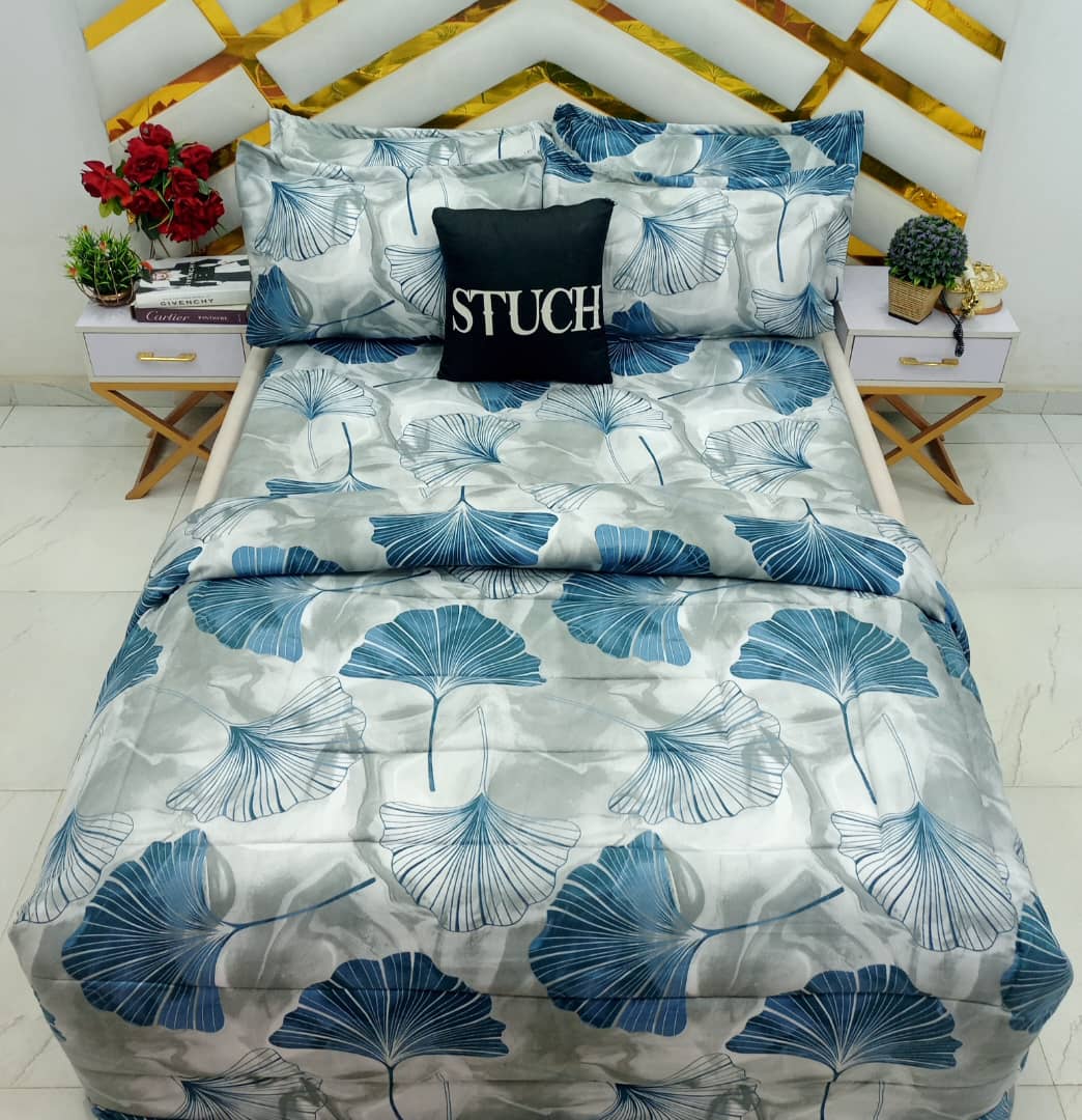 BLUE FEATHER 7/7 BEDSHEET WITH FOUR PILLOW CASES AND DUVET COVER (NO FIBER INSIDE)