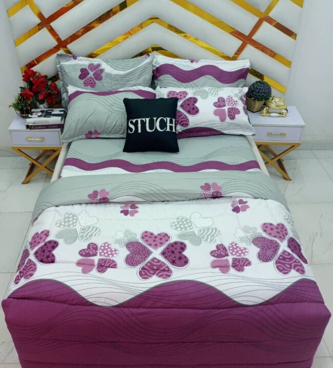 Img 20250114 Wa0007 - Lilac Love 7/7 Bedsheet With Four Pillow Cases And Duvet Cover (No Fiber Inside)