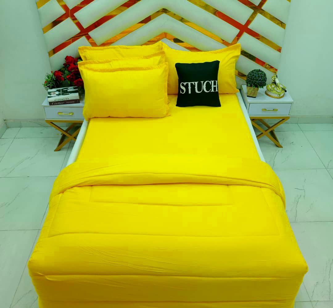 PLAIN YELLOW 4/6 DUVET SET(WITH TWO PILLOWCASE)