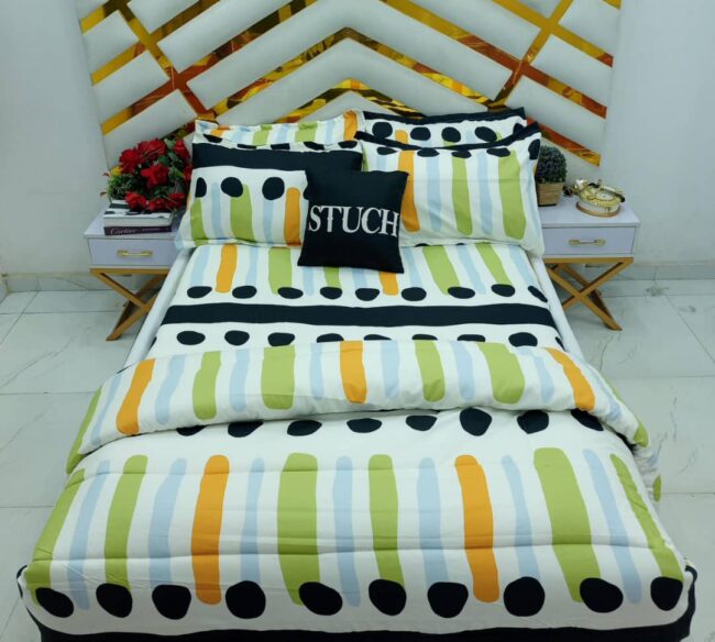 Img 20250215 Wa0004 - Color Polka Line 7/7 Bedsheet With Four Pillow Cases And Duvet Cover (No Fiber Inside)