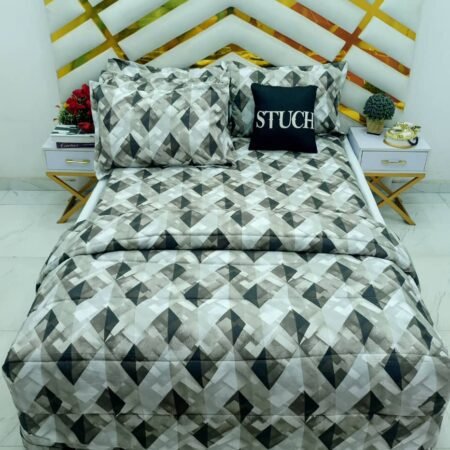 BROWN SHADOW BOX BEDSHEET WITH FOUR PILLOW CASES AND DUVET COVER (NO FIBER INSIDE)